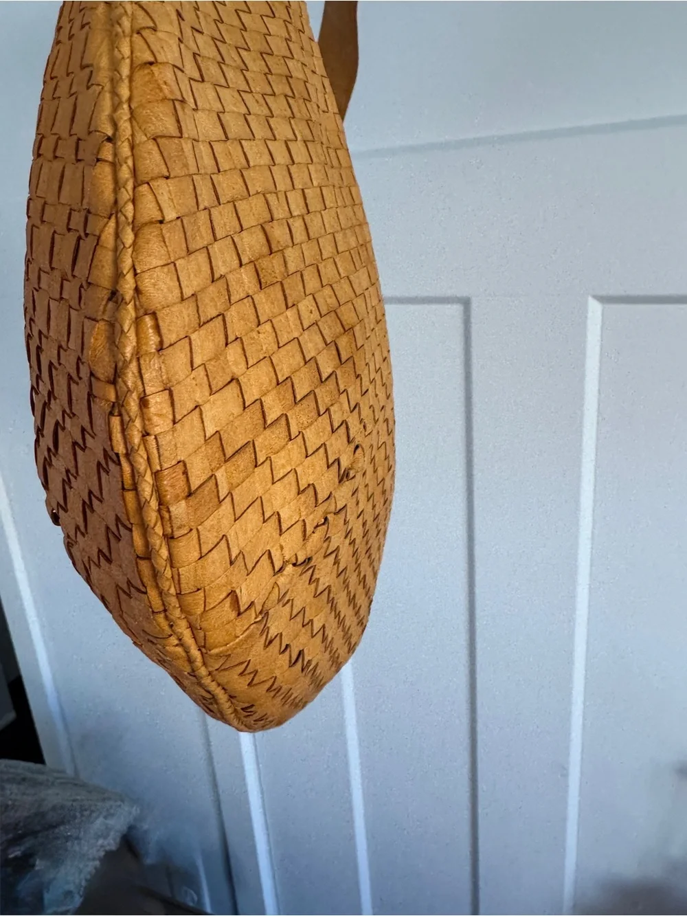 Elliott Lucca Woven Leather Hobo Shoulder Bag Mustard Cognac Large Tote